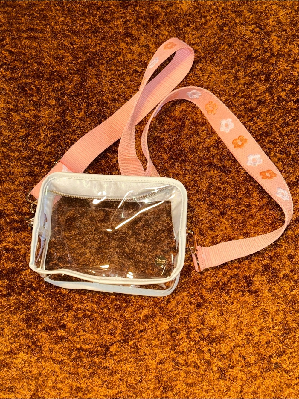 Clear Crossbody Bag with Pink Floral Strap